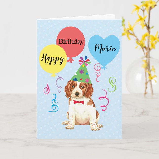 Birthday Party Balloons Welsh Springer Spaniel Card (Yellow Flower)
