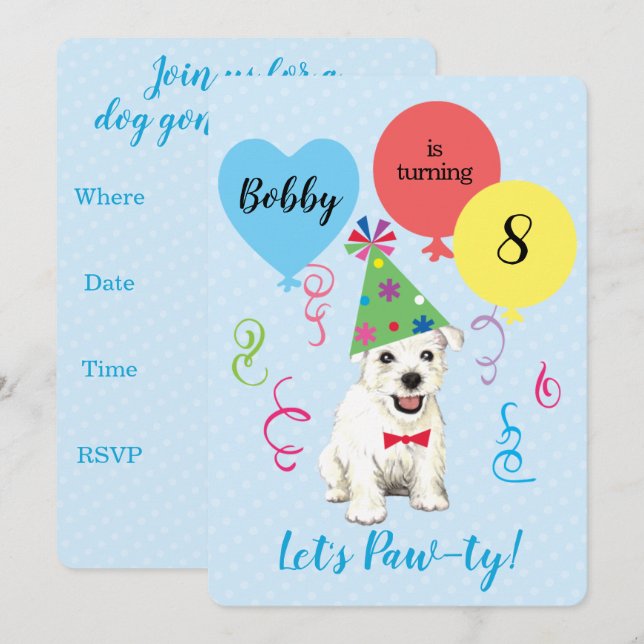 Birthday Party Balloons Westie Invitation (Front/Back)