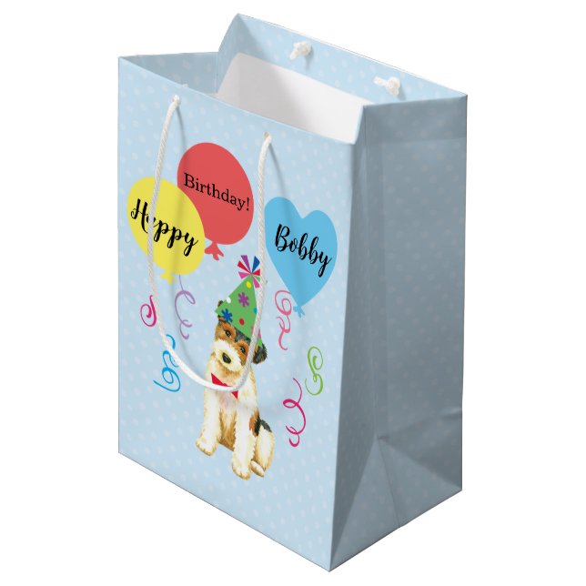 Birthday Party Balloons Wire Fox Terrier Medium Gift Bag (Front Angled)