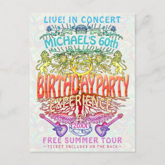 Birthday Party Band Concert Ticket Neon Retro 70s Postcard