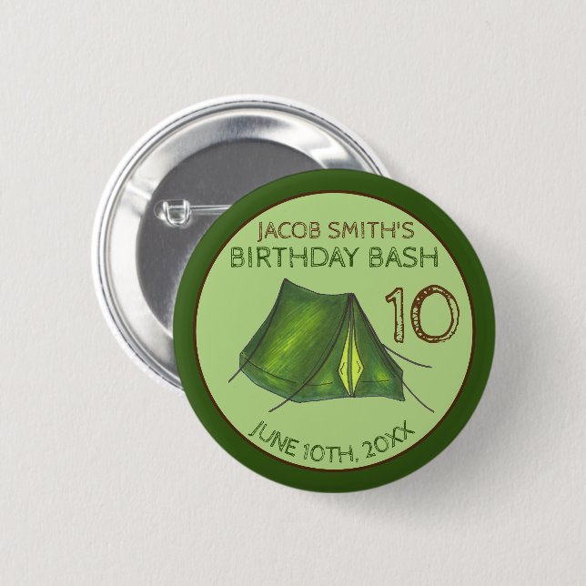 Birthday Party Bash Camp Tent Sleepover Camping 6 Cm Round Badge (Front & Back)