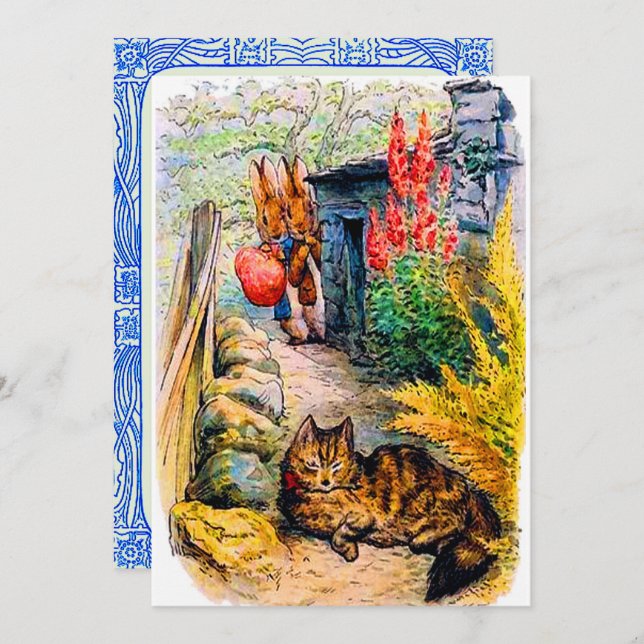 Birthday Party Beatrix Potter Bunnies Watching Cat Invitation (Front/Back)