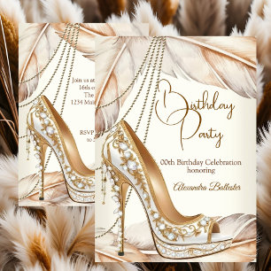 Birthday Party Beige Cream Gold Heel Stiletto Shoe Invitation