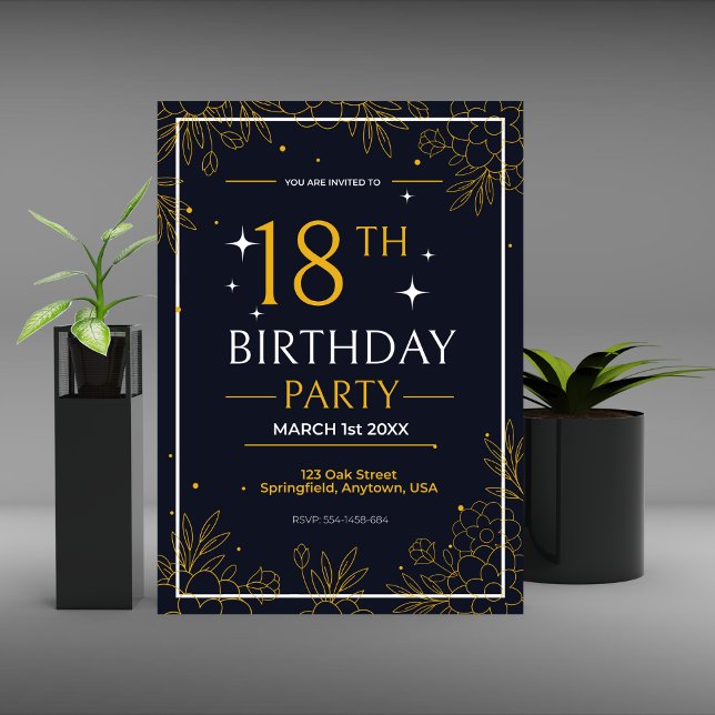 birthday party black and gold Stylish Announcement (Creator Uploaded)