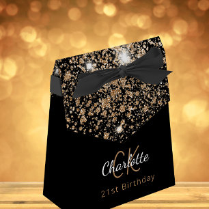 Birthday Party black glitter gold monogram Favour Box