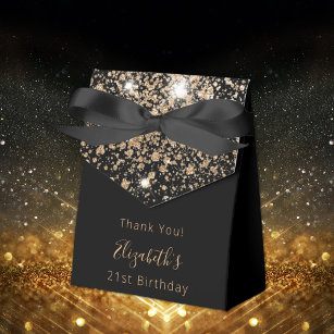 Birthday Party black glitter gold thank you  Favour Box