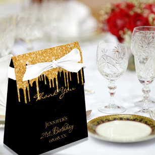 Birthday Party black glitter gold thank you Favour Box