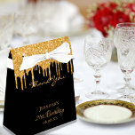 Birthday Party black glitter gold thank you Favour Box<br><div class="desc">Elegant, classic, glamourous and girly for a 21st (or any age) birthday party favours. A black background. The text: 21st Birthday and Thank You, written with a modern hand lettered style script. Decorated with faux gold glitter drips, paint dripping look. Personalise and add a name and a date. Golden coloured...</div>