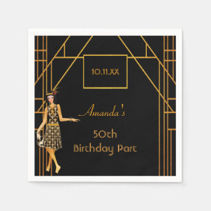 Birthday party black gold 1920's art deco retro napkin