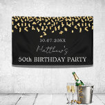 Birthday party black gold confetti banner<br><div class="desc">Black background decorated with faux gold confetti.  Personalise and add a date,  name and age/event.</div>