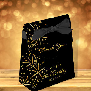 Birthday party black gold fireworks elegant glam favour box