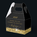 Birthday Party Black Gold Glitter Confetti Favour Box<br><div class="desc">Elegant party favour box with yellow gold glitter border and confetti sprinkles on a black background with custom thank you text, perfect for a modern and chic birthday, bat mitzvah, Quinceañera, bridal shower, baby shower or bachelorette party. Click CUSTOMIZE FURTHER to change the fonts, colours and layout to create a...</div>
