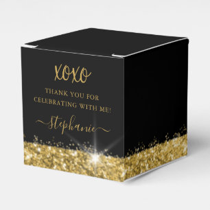Birthday Party Black Gold Glitter Confetti Square Favour Box