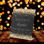 Birthday party black gold glitter dust welcome pedestal sign<br><div class="desc">A sign for a girly and glamourous 50th (or any age) birthday party.  A black background with faux gold glitter dust. Personalise and add a text,  name and age 50. The name is written with a modern hand lettered style script.</div>