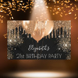 Birthday party black gold glitter name welcome banner<br><div class="desc">For an elegant 21st (or any age) birthday party. A chic black background. Decorated with dark gold faux glitter drips,  paint dripping look, glitter drops and balloons.  Personalize and add the name and age 21. Perfect both as a welcome  banner or as party decor.</div>