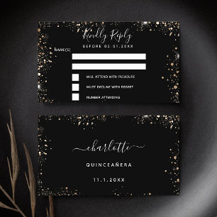 Birthday party black gold glitter RSVP Enclosure Card