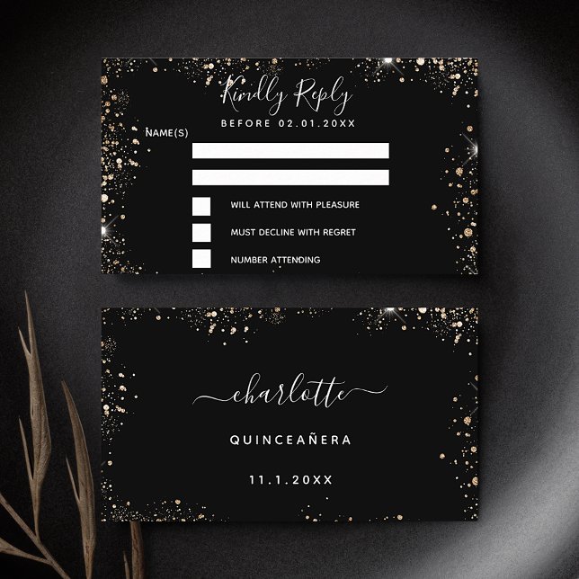 Birthday party black gold glitter RSVP Enclosure Card (Creator Uploaded)