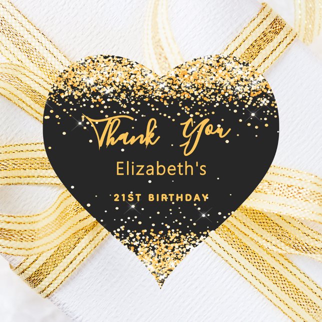Birthday Party black gold name Thank You Heart Sticker (Creator Uploaded)