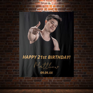 Birthday party black gold photo tapestry