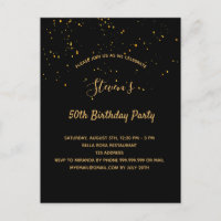 Birthday party black gold simple invitation