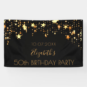 Birthday party black gold stars banner
