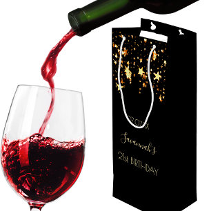 Birthday party black gold stars glam dripping wine gift bag