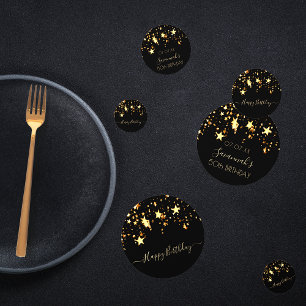 Birthday party black gold stars glam modern confetti
