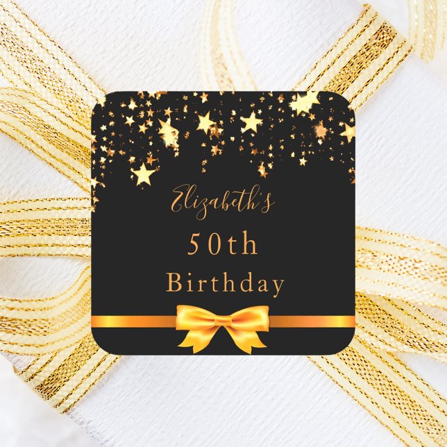 Birthday party black gold stars modern chic square sticker (Creator Uploaded)