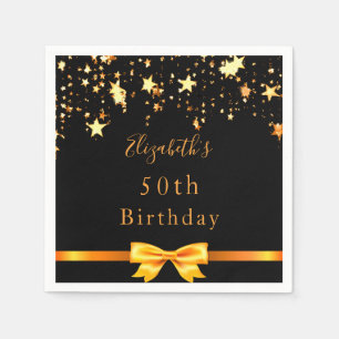 Birthday party black gold stars modern monogram napkin