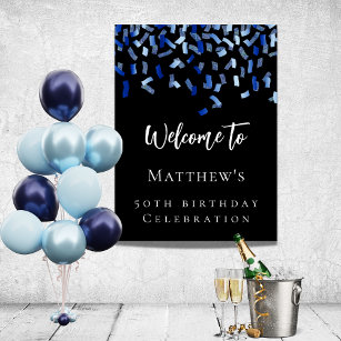 Birthday party black navy blue welcome poster