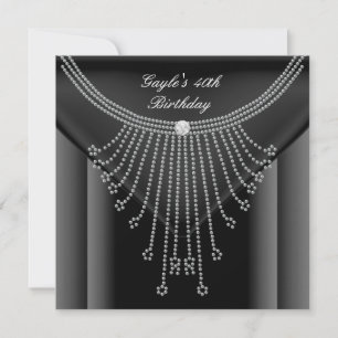 Birthday Party Black Necklace Jewel Diamond Invitation