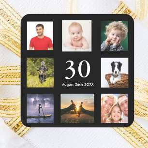 Birthday party black photo collage guy square sticker