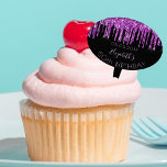 Birthday party black purple glitter drips glam cake pick<br><div class="desc">A girly and trendy cake topper for a 50th (or any age)  birthday party. A classic black background decorated with dark purple faux glitter drips. Personalise and add a date and name/age 50. Lavender coloured letters.</div>