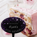 Birthday party black purple glitter dust name cake pick<br><div class="desc">A girly and trendy cake topper for a 50th (or any age)  birthday party. A classic black background decorated with purple faux glitter dust. Personalise and add a date and name/age 50.</div>
