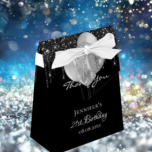 Birthday party black silver balloons thank you favour box