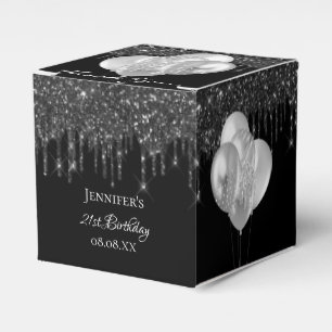 Birthday party black silver glitter balloons  favour box