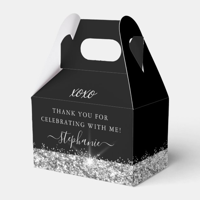 Birthday Party Black Silver Glitter Confetti Favour Box (Front Side)