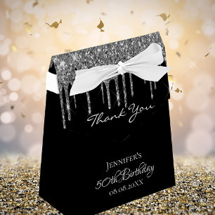 Birthday party black silver glitter thank you favour box