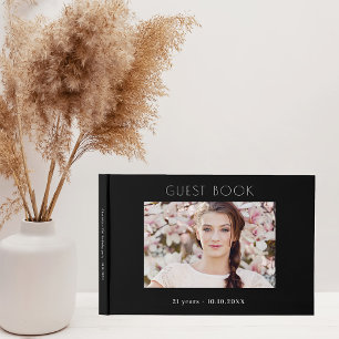 Birthday party black white photo collage guest book