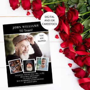 Birthday party black white photo collage invitation