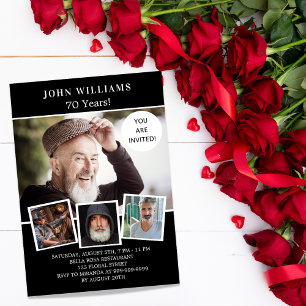 Birthday party black white photo collage luxury invitation