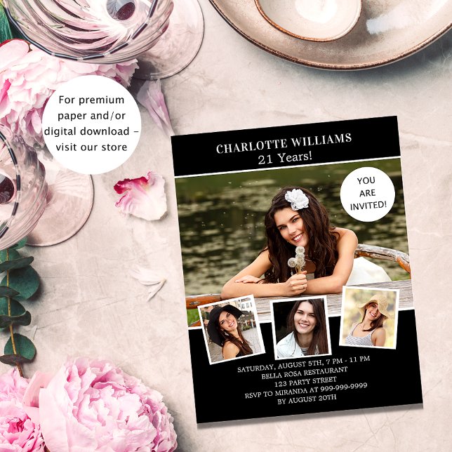 Birthday party black white photo invitation (Creator Uploaded)