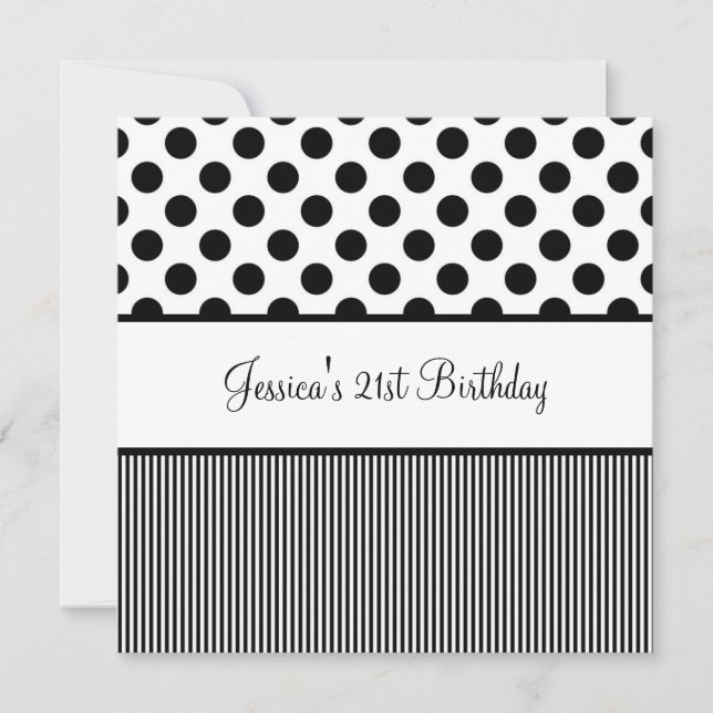 Birthday Party Black & White Spots Stripes Invitation (Front)