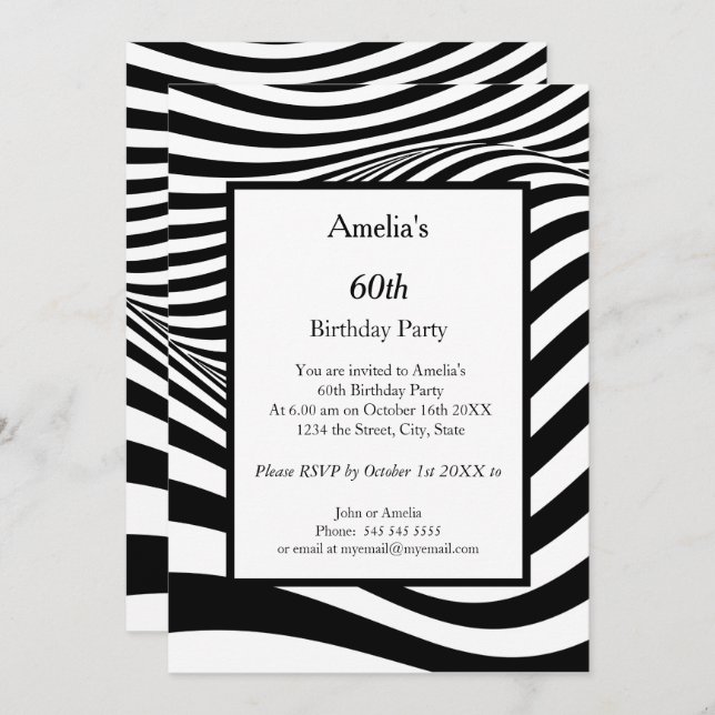 Birthday Party Black White Wave Invitation (Front/Back)