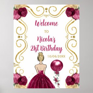 Birthday Party Blonde Princess Dark Red Welcome Poster