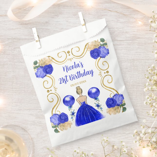 Birthday Party Blonde Princess in Blue Favour Bags (Clipped)