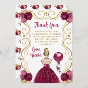 Birthday Party Blonde Princess in Burgundy Thank You Card