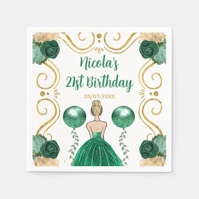 Birthday Party Blonde Princess in Green Napkin (Front)