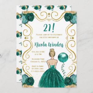 Birthday Party Blonde Princess in Teal Invitation