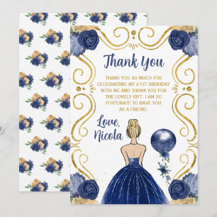 Birthday Party Blonde Princess Navy Thank You Card